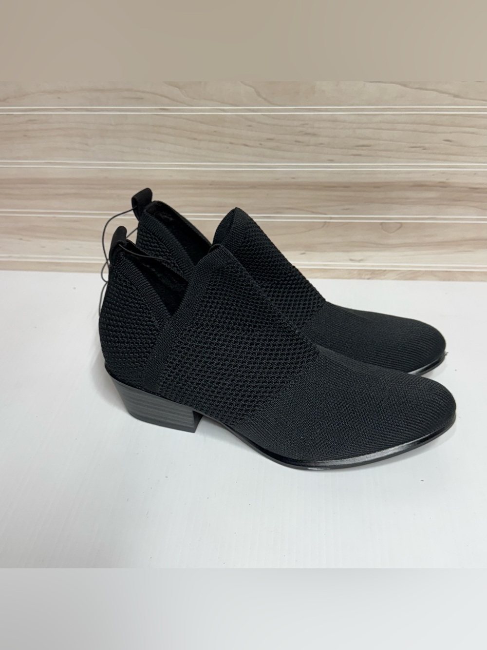 Spirit Black Knit Ankle Booties with Low Heel